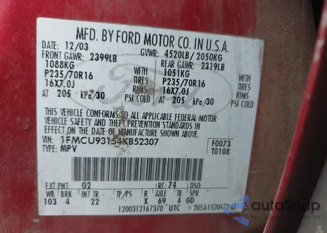 2004 Ford Escape Xlt from USA, damaged, VIN 1FMCU93154KB52307